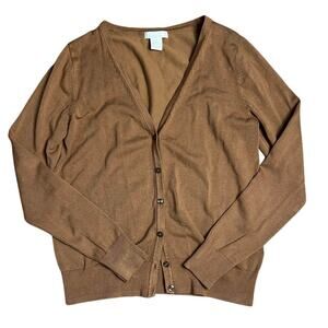 H&M Camel Brown Fitted V-Neck Cardigan Sweater Size S